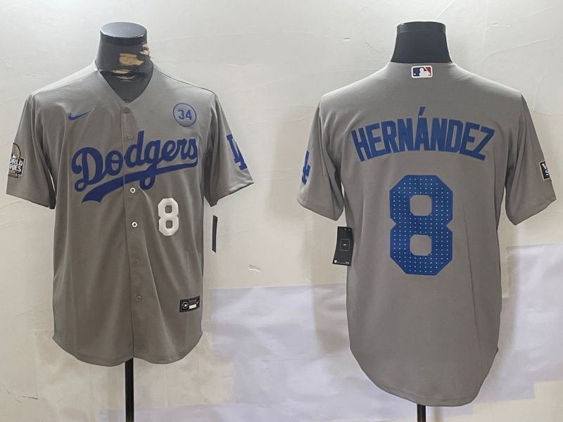 Men Los Angeles Dodgers 8 Hernandez Grey Game 2024 Nike MLB Jersey style 11203